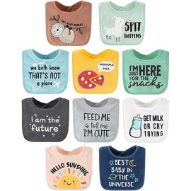 The Peanutshell Baby Boy or Girl Terry Bibs Set of 10-100% Cotton, Soft, Absorbent Baby Bibs, Unisex Toddler Boy or Girl Set, Newborn & Infant - Sunshine