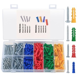 Masonry Screws and Wall Plugs Set, 265 Pcs Wall Plugs and Screws Set, Raw Plugs and Screws Set, Assorted Self Drilling Anchor Concrete Screws and Wall Plugs for Brick Wall Fixings for Plasterboard