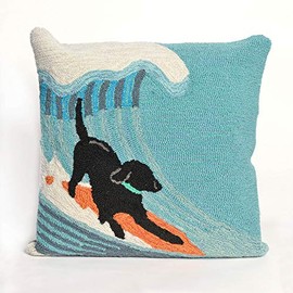Liora Manne Frontporch Indoor/Outdoor Pillow, 18" Square, Surfing Dog