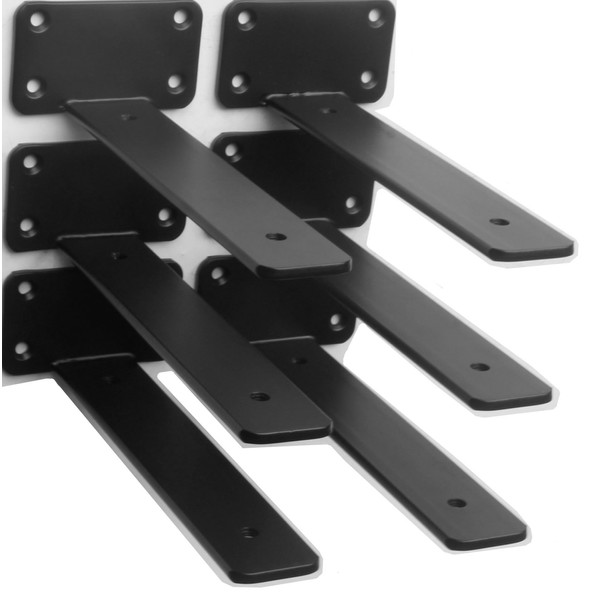 6 Pack - 8 inch Black Hidden L Shelf Bracket
