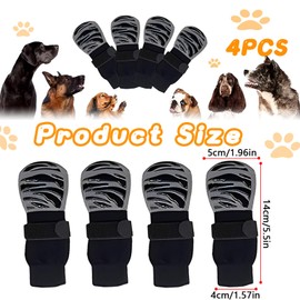 Non-Slip Dog Socks, Dog Shoes, 4 Pcs Boots & Paw Protectors for Dogs, Dog Boots with Adjustable Grippers to Prevent Licking Paws for Hardwood Floors, Anti-Slip Dog Grip Sock, Pet Sock (Black)