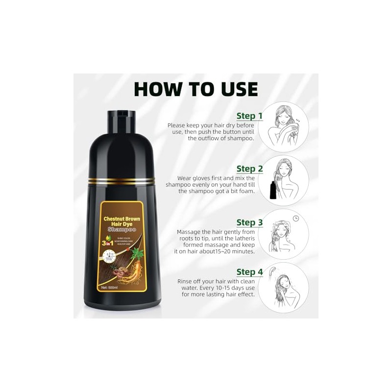 Champú Teñir Cabello Castaño Oscuro Instantáneo Tinte Base Hierbas Cubrir