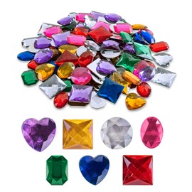 Super Z Outlet 1" Assorted Colorful Adhesive Stick-On Heart Star Round Shaped Jewel Gems for Arts & Crafts, Themed Party Decoration Accessories, Children Activities (100 Pack)