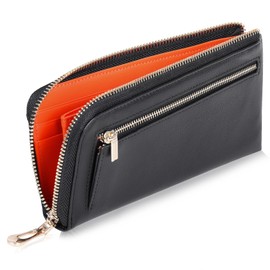 VISOUL Wallet Genuine Leather Bill Compartment, Card Coin Purse, 2-fold, Skimming Prevention, License Holder, Large Capacity, Popular, Made by Leading Leather Artisans with L-Shaped Zipper, black