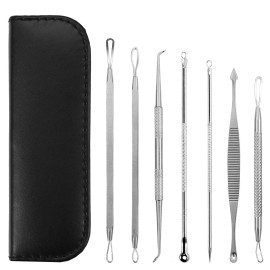7-Piece Silver Blackhead Acne Extractor Kit Stainless Steel Pimple & Needle Tools Blackhead RemoverColor: Silver Color