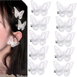Lace Hair Clips, Set of 10, Butterfly, Hair Clip, Embroidered Bangs, Hairpin, Cute, Lace, Butterfly, Hair Ornament, Hair Clip, For Birthdays, Weddings, Children, Women's