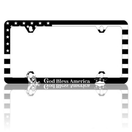 God Bless America License Plate Frame USA Flag License Plate Frames Personalise Stainless Steel Funny Design Compatible with Standard License Plate Holder for USA and Canada 6 X 12 with Screws