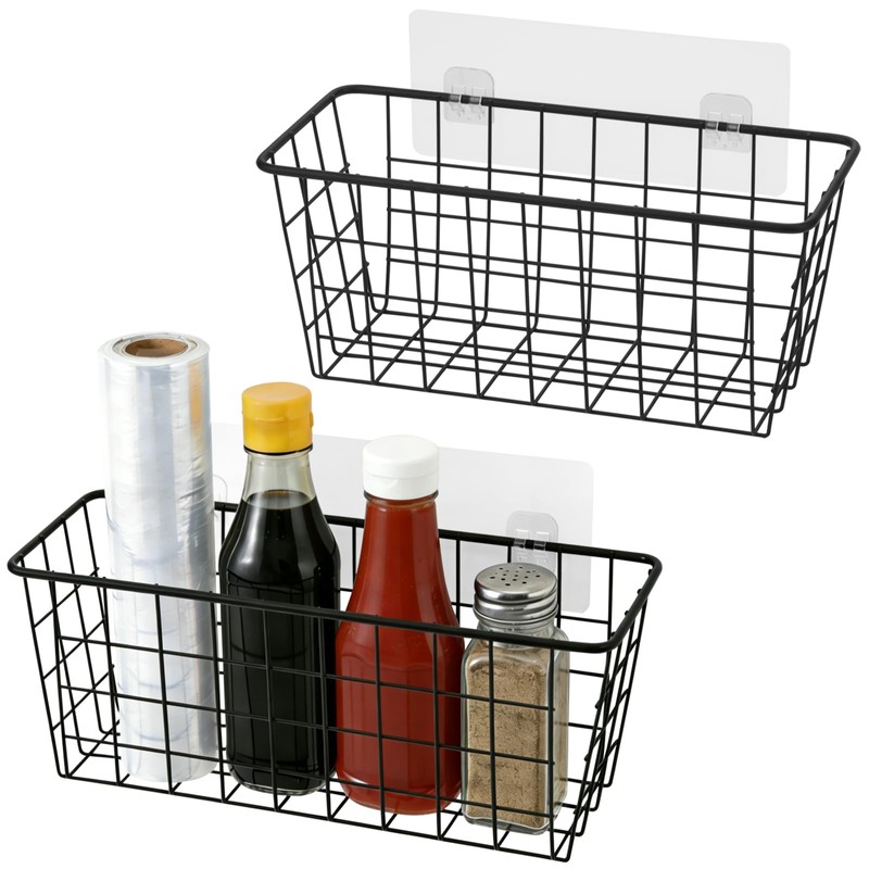 Toplife Adhesive Hanging Wall Baskets,Kitchen Cabinet Door Organizer 2 Pack