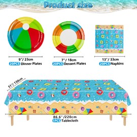 Beach Ball Birthday Party Supplies Serve 20-61Pcs Plates Napkins Tablecloth for Hawaiian Aloha Luau Beach Pool Barbecue Party Beach Ball Happy Birthday Party Favor Supplies