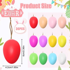 XLZJYIJ Easter Eggs for Hanging, Pack of 36 Easter Eggs Plastic Easter Egg Tree Hanging Decoration, Colourful Plastic Eggs, Easter, Colourful Easter Eggs, Plastic with String for Easter Gift, Easter