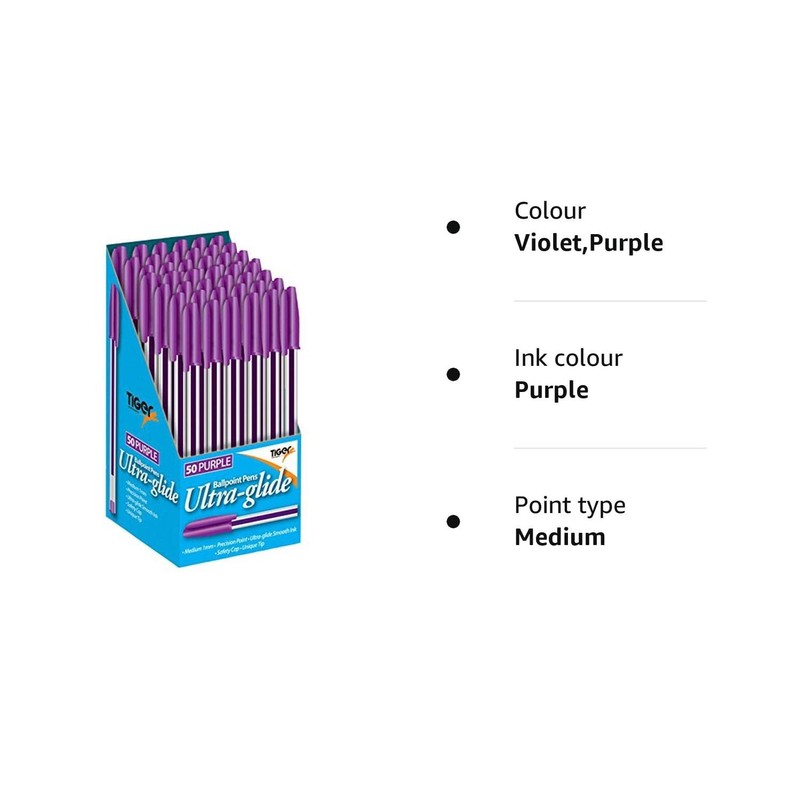 10 x Violet Ink, Ultra-glide Ballpoint Pens Medium Point -