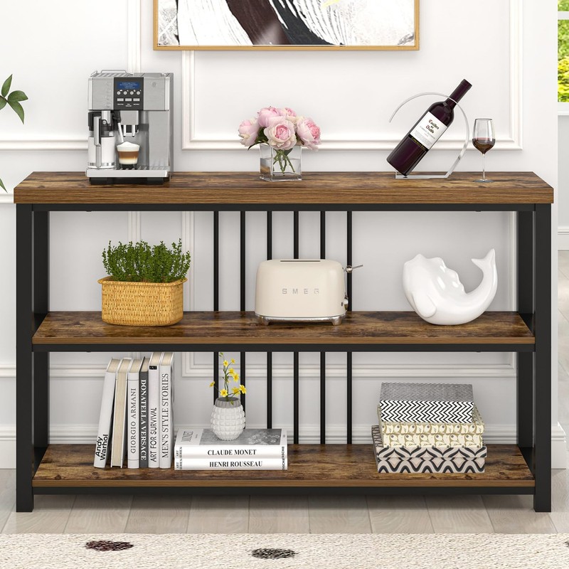 FOLUBAN Industrial Console Table, 3 Tier Entryway Sofa Foyer Table