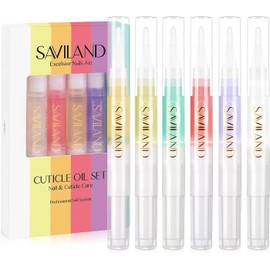 SAVILAND- Bolígrafo de aceite para cutículas natural: 6 piezas de aceite revitalizante para cutículas para uñas con vitamina E para reparar cutículas