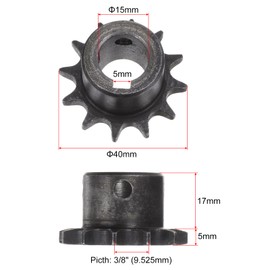 QUARKZMAN 2 pieces ISO/DIN 06B-1 roller sprocket B-type 15 mm bore, 3/8 inch pitch, A3 steel single strand roller sprocket hardened 12 teeth