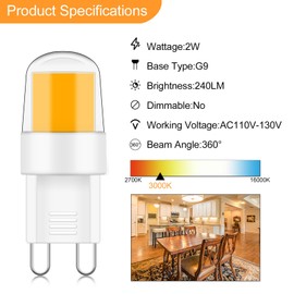 G9 LED Light Bulbs 20W 25W Halogen Equivalent 2W 2 Pin Base JCD G9 Bi-Pin Base COB Bulb Mini G9 LED Bulbs Warm White 3000k 110v 120v for Range Hood Lights, Microwave Ovens,Chandeliers(Pack of 5)