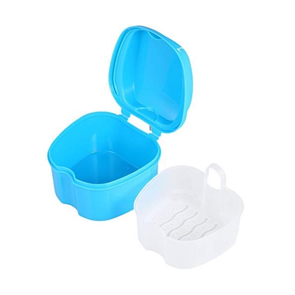 Onwon Denture Case, Denture Cup with Strainer and Lid Retainer Cleaning Soaking Cup - Denture Bath Box False Teeth Storage Box with Basket Net Container Holder for Travel