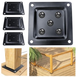 Muzata 10Pack Wood Post Plate Connector Fence Post Base Plate Wood Composite Railing Post Foot Base Support Kit 3.5"x3.5" to 4"×4" Black 1045 Steel, WT08