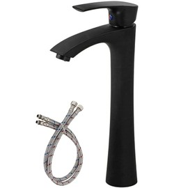 KINGO HOME Black Vessel Sink Faucet, Contemporary Tall Bathroom Vessel Fuacet Matte Black Basin Vanity Bathroom Sink Faucet with Water Hoses