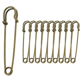 Safety Pins, Pack of 10, Extra Large, 3.9 inches (100 mm), Stall Pins, Name Tags, Hats, Skirts, Handmade, Stylish, Crafts, Accessory Parts, Fashion, Copper Color