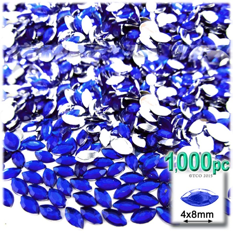 1,000pc Rhinestones Eye Shaped (Navette) 4x8mm Flatback Aqua Blue AQA