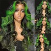 QD-Tizer Green Highlights Lace Front Wigs 13x4 Glueless Body Wave