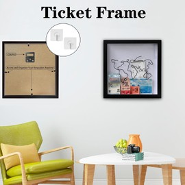 Adventure Archive Box Frame,Black Travel Memory Box,Ticket Box Frame with Slot,Wooden Travel Ticket Collection Shadow Box Frame,Creative Memory Box Display Case for Movie Sporting Ticket(30*30cm)