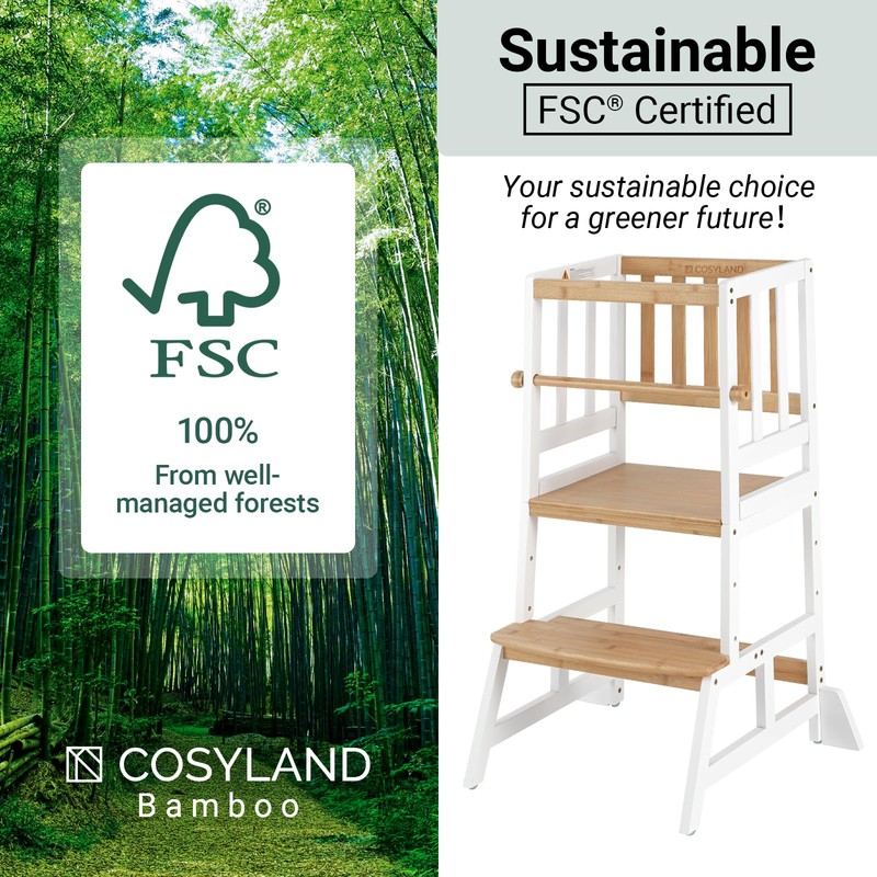 COSYLAND Toddler Standing Tower - Adjustable Height Toddler Kitchen Stool