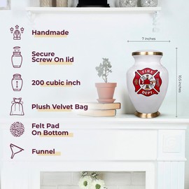 Trupoint Memorials Cremation Urns for Human Ashes - Decorative Urns, Urns for Human Ashes Female & Male, Urns for Ashes Adult Female, Funeral Urns - Fireman, Large