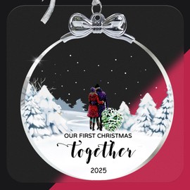 Our First Christmas Together Ornament 2025 - First Xmas Together Ornament - 1st Year Together Ornaments Crystal Glass with Gift Box