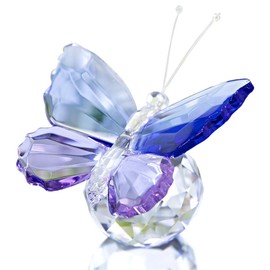 H&D HYALINE & DORA Blue and Purple Glass Butterfly with Ball Base, Decorative Paperweight Ornament Crystal Figurine for living room,Souvenir Birthday Gifts Home Decor