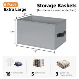 Criusia Large Storage Baskets for Organizing - 6 Pack Fabric Storage Bins for Clothes, Home Closet Organizers and Storage Baskets for Shelves, Blanket Storage Cubes for Dorm Room Essentials 16x12in