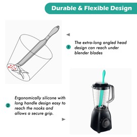 Demao Silicone Blender Spatula & Scraper - Under-Blade & Jar Accessory with Long Handle, Nonstick Surface and Hanging Holes (Cyan)