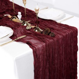 10FT Cheesecloth Table Runner,Summer Rustic Boho Gauze Cheese Cloth Long Table Runner Decoration for Wedding Baby Shower Bridal Shower Birthday Party Countryside Home Decor (Wine Red)