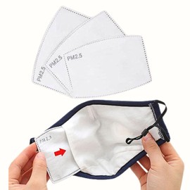 KaWaii Adult Cotton Face Masks, Pack of 10 Black Masks +10 PM2.5 Pads, Reusable and Washable, Adjustable Ear Loops