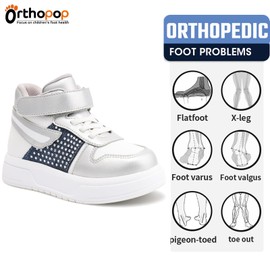Orthopop Ankle and Arch Support Toddler Orthopedic Shoes,Girls'Thick Sole Sneakers Silver 9 Toddler