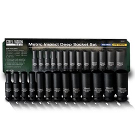 Steel Vision Tools 13-Piece 3/8-Inch Drive Metric Impact Deep Socket Set | Sizes 7–19mm | Cr-Mo Steel | Laser-Etched Markings | Heavy-Duty Sockets for Impact Wrenches | Auto Repair & Industrial Use