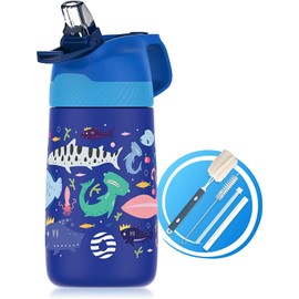 Fjbottle Kids Water Bottle For School, One-Click Open Stainless Steel Insulated Water Bottle With Straw Lid - Leakproof Bpa Free Water Bottle For Girls Boys | 12oz, Ocean