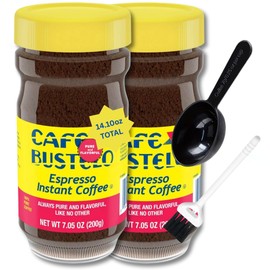 Caffe- Bustelo' Instant Coffee 2 Pack (7.05 oz Each Jar) Bundle with coffee set of one spoon and one coffee clening brush