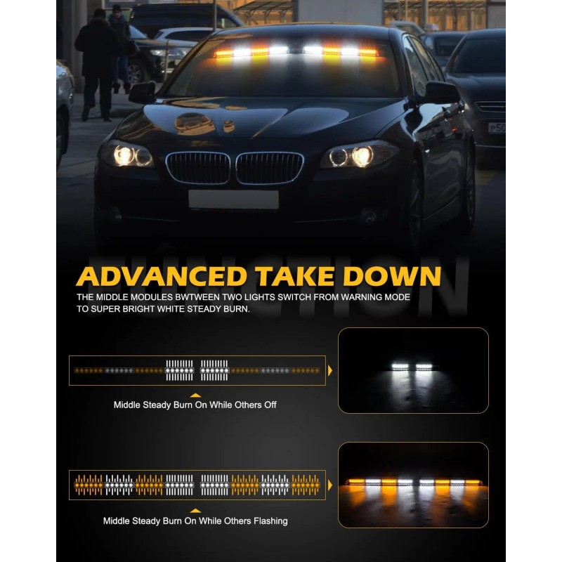 Emergency Dash Strobe Lights 2x16.8 Inch Amber White Security Light