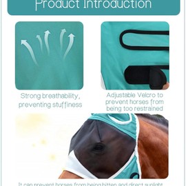 Horse Fly Mask， Horse Fly Mask with Cover Uv Protection,Fly Masks for Horses with Ears (Blue, L)