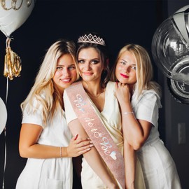 CIEHER Bride To Be Sash and Bride Headband for Bridal Shower Decorations, Bride Tiara, Cute Bridal Shower Gift for Bride, Engagement Party, Bachelorette Decorations