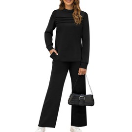 WIHOLL Lounge Sets for Women 2 Piece Business Casual Outfits Fall Fashion 2025 Womens Clothes Comfy Workout Sets Athleisure Pajamas Loungewear Winter Break Sweatsuits Seniors Black S