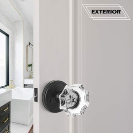 GOBEKOR Octagon Crystal Privacy Door Knob Sets of 2, Interior Diamond Door Handle with Lock, Black Classic Rosette, Bed/Bath Door Locksets