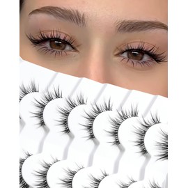 Natural Lashes That Look Like Extensions Strip Lashes Natural Look Thin Band Wispy Eyelashes 13mm Cat Eye False Eyelashes Foxy Eye Lashes 12 mm 7 Pairs S10 | Jiocolor