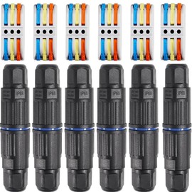 6 Pcs IP68 Waterproof Electrical Cable Connector, Outdoor 3 Way Junction Box, Wire Connectors with Replaceable Lever Wire for Cable, Outdoor, Garden, Street Light, Quick Screwless Installation