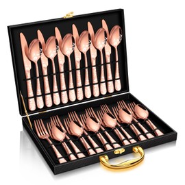 Stapava 30 Pc Rose Gold Silverware Set with Gift Box, Stainless Steel Copper Flatware Cutlery for 6, Includes Forks, Spoons, Knives - Dishwasher Safe Mirror Utensils
