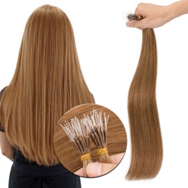 Elailite I Tip Hair Extensions Human Hair Elastic Itip Real Remy Hair Light Brown 18 Inch 50G 50Strands Straight Pre Bonded Keratin Fusion Human Hair Extensions
