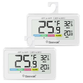 Geevon Digital Refrigerator Thermometer 2 Pack,IP65 Waterproof Fridge and Freeze Thermometer with Magnetic Back Large LCD,Max/Min Record Function for Home,Commercial