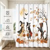 Halloween Dog Shower Curtain, Watercolor Puppies Witch Ghost Vampire Skeleton