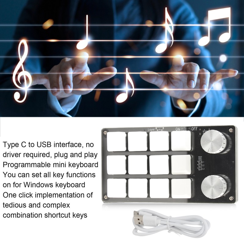 One Handed Macro Mechanical Keyboard 12 Key Multifunction DIY Programmable